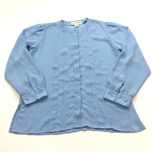 Diane Von Furstenberg Vintage VTG 6 Button Long Sleeve Shirt Blouse Blue MINT
